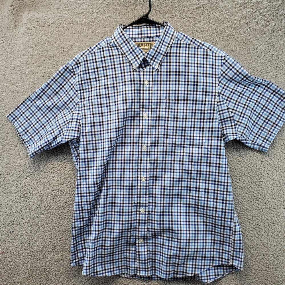 Duluth Trading Men's Plaid Button Up Dress‎ Shirt Size L Blue